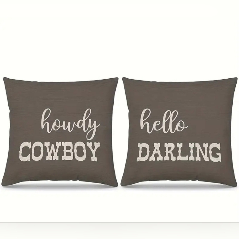 NWT Grey 2 pillow covers Hello Darling, Howdy Cowboy 18x18" (covers only)